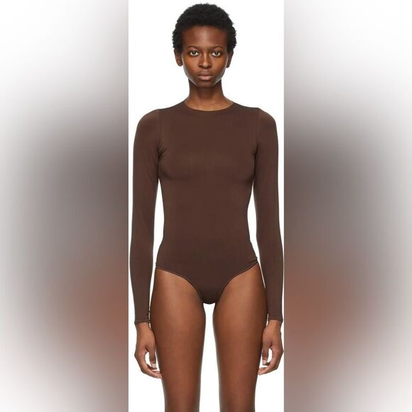 SKIMS Tops - SKIMS Brown Essential Thong Long Sleeve Bodysuit NWOT